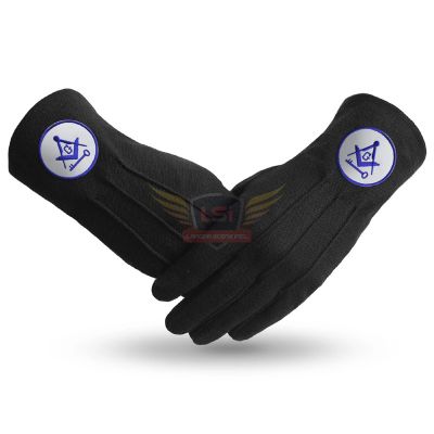 Black Cotton Masons Gloves with Square And Compass